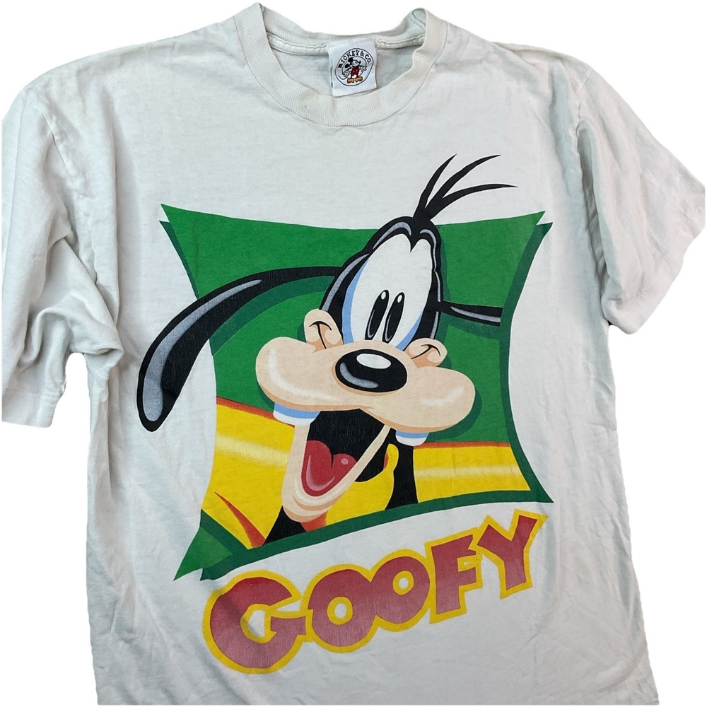 Mickey & Co Goofy Photo Graphic T-Shirt Mens L White Short‎ Sleeve 90s Vintage